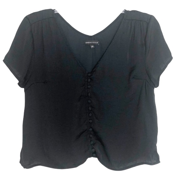 Kendall & Kylie for Pacsun Black Short Sleeve V-Neck Button Down T-shirt Size M - Picture 13 of 13